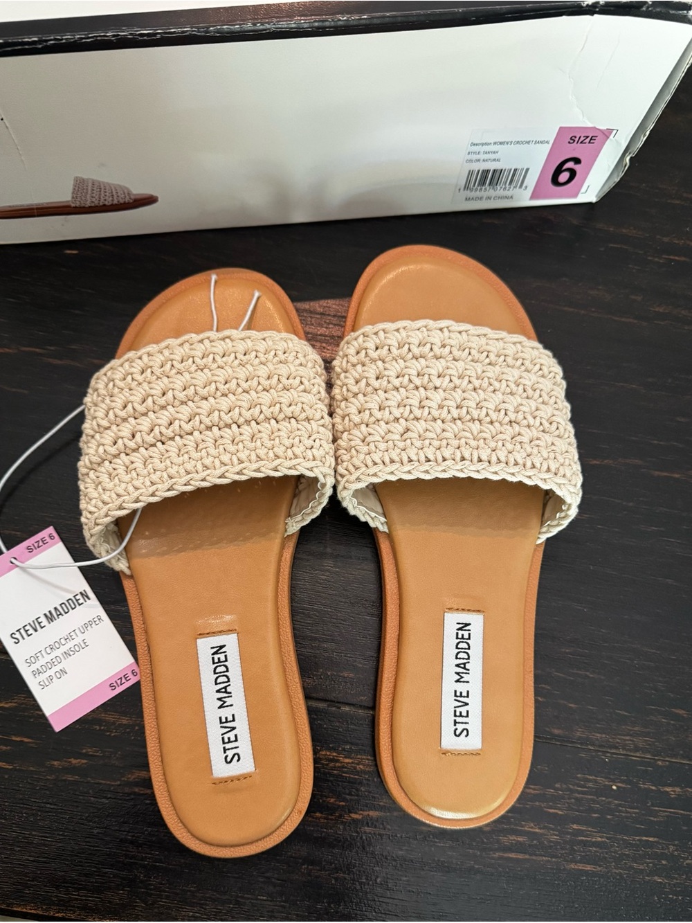 Steve Madden Women's Crochet Slide Sandals natural woven upper w cushioned Sole